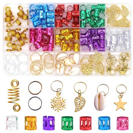 Higijapuf 190 pièces bijoux de cheveux perles capillaires, bijoux réglables pour locs et tresses, accessoires pour dreadlocks, accessoires cheveux femme en doré argenté multicolore pour braids et