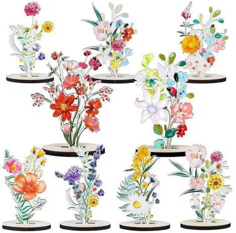 Goiern 8 pièces décoration de Table en Bois Fleurs des Champs, décoration Florale colorée pour Mariage, Anniversaire, fête des mères, Printemps et fête de Jardin