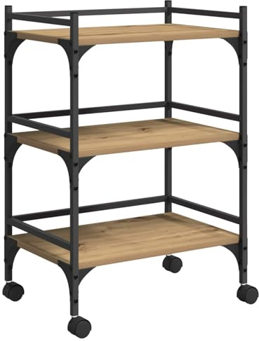 Xolmizyn Chariot de cuisine avec roulettes, chariot de service en bois au design industriel, chariot d'appoint pour cuisine et salon, 50 x 34 x 75,5 cm, chêne Artisan