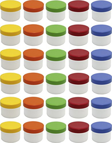 30 contenitori per unguento da 35 ml, piatti con coperchi colorati