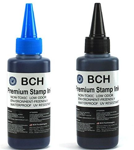 Blue and Black Combo Stamp Ink Refill by BCH - Premium Grade -2.5 oz (75 ml) Ink Per Bottle