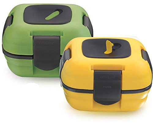 Pinnacle Lunch Box Termico Portapranzo Termico per Alimenti Anticaduta | Porta Merenda Bambini e Adulti con Innovativa Valvola di Rilascio del Calore | Set 2 Contenitori Ermetici 450g | Verde Giallo
