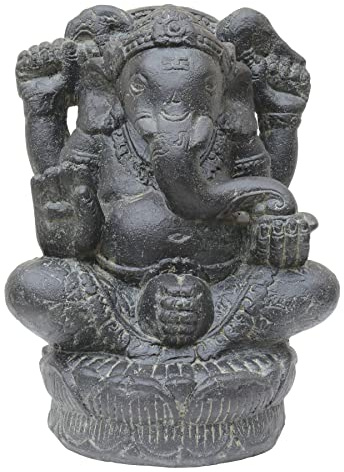 STONE art & more Ganesha Figur Statue sitzend 40cm schwarz antik Steinfigur Steinguss Garten Deko frostfest