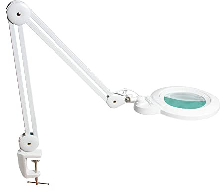 Neatfi XL Bifocals 1,200 Lumens LED Magnifying Lamp with Clamp, 3 Light Modes, Correlated Color Temperature Control (3000K-4500K-6000K), 12W, 120 Pcs SMD LED (White, 6 Inch Lens)