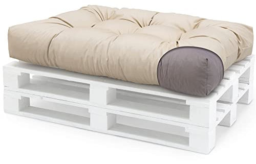 Spatium Palettenkissen Set abnehmbar Bezug wasserdicht gesteppt Palettenauflage Palettenpolster Palettensofa Palettenmöbel Beige Sitzkissen 120x80x15