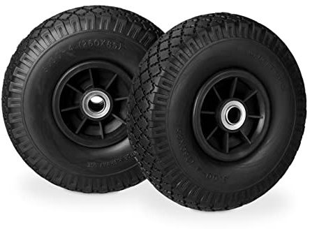 8x Ruote per Carriola, in Gomma Antipanne, 3.00-4, Asse 20mm, max.80 kg, 260 x 85 mm, Nero
