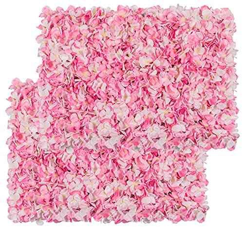 U'Artliens Set di pannelli da parete con fiori artificiali, 60 x 40 cm, in seta 3D, ortensia, rosa, sfondo per foto, casa, feste, matrimoni, decorazione (2 pezzi, rosa)