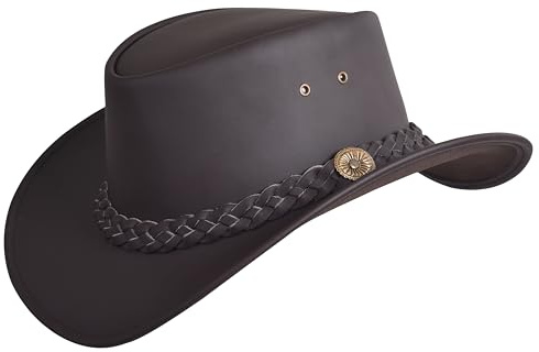 Australian Mens Leather Cowboy Hat Bush Outback Women Aussie Western Style Brown