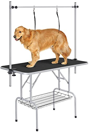 Yaheetech Tavolo da Toelettatura Cani Tosatura per Cani Gatti Animali Pieghevole Nero 118 x 60,9 x 177 cm