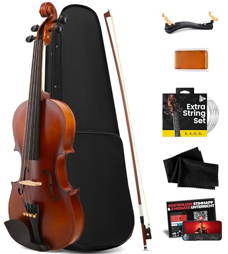 Pyle 1/4 Size Beginner Violin Starter Kit, Violin Starter Package with Travel Case & Bow, Extra Strings, Digital Tuner, Shoulder Rest & Cleaning Cloth for Students, Kids, Adults