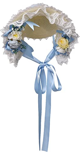 COSDREAMER Frauen viktorianische Mützen Spitze Blumen Tee Party Hüte (Blau)