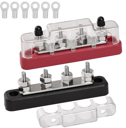 2 Stücke 4 polige Einreihige Sammelschiene Verteilerblock,100A Sammelschienen-Schraubklemme, Busbar mit 4 x M6 Anschlussbolzen, für Bus, Boot RV (4-polige einreihige)