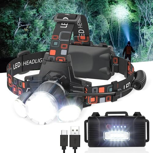 BOBKID Rechargeable Headlamp, 1500 Lumen Head Lamp, Super Bright LED Head Light Camping Accessories with Red Light, 4 Modes USB Recharge Flashlight, Waterproof Headlight Camping Gear for Adults