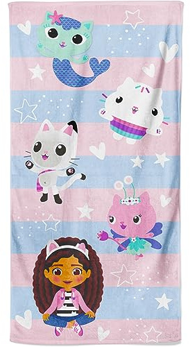 Gabby's Dollhouse Beach Bath Towel for Kids 100% Cotton Stripe Pandy Paw Mercat Cakey Cat Fairy Gift for Girls Boys Toddlers