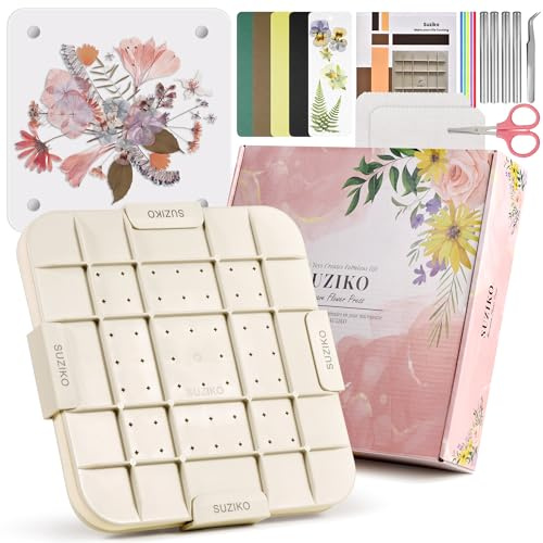 Suziko Aktualisierte 23 cm Große Mikrowellenblumenpresse zum Pressen von Blumen und Blättern und zum Herstellen von gepressten Blumen mit Fotorahmen