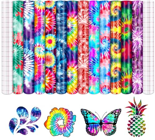 Tintnut Vinylfolie Plotter Batik Plotterfolie Vinyl 12 Blätter 12in x 10in | Aquarell plotterfolie selbstklebend,mit 2 transferfolie,haftstark,waschbeständig,für DIY handwerk geschenkideen