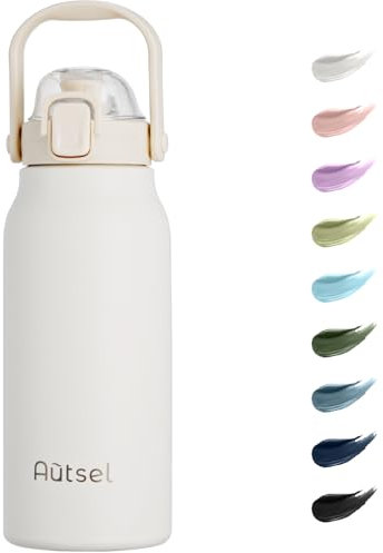 Autsel 1.7 litro Botella Agua Acero Inoxidable Botella Termica con Pajita Deportiva Termo sin BPA con Doble Aislamiento