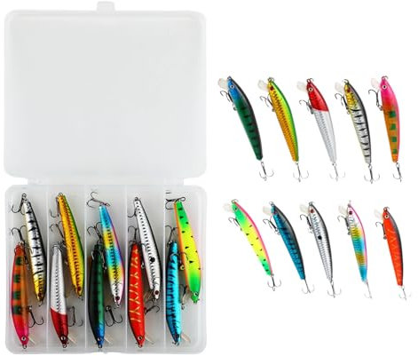 Angelköder Set Barschköder Hochwurfköder, Barschköder, Wobbler 10 Teilig Angelzubehör Set Perfekt zum Angeln auf Forellen Barsche Raubfische Zander und Hechte Gummiköder für Süß- und Salzwasser