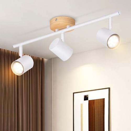 Deboola Foco de Techo de 3 Fuegos de Madera - Lámpara de Techo Vintage | GU10, Spot LED Orientable, Focos Vintage para Dormitorio, Sala de Estar, Pasillo, Cocina, Comedor, Sin Bombilla