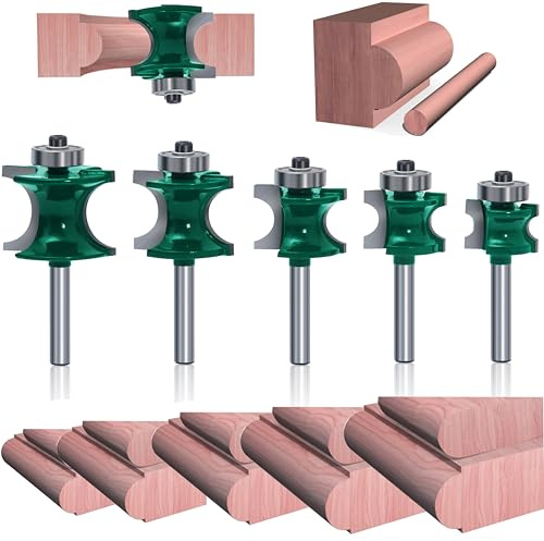 MAYLINE Router Bit 1/4 Inch Shank Router Bits Sets 5 PCS, Tongue Groove Rail Stile Woodwork Milling Cutter Router Bit Set, Wood Cabinet Carbide CNC Cutting Tool for Door&Table Shelves (GD-04)