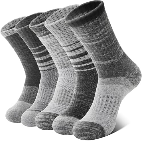 MOSEY KOSY 5 Pairs Women's Wool Walking Hiking Thermal Socks Winter Boot Work Warm Cushion Socks(Grey,3-7)