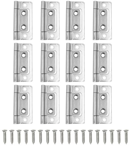 ONEBO 12 Stück Scharniere mit 48 Stück Scharnierschrauben – Türscharniere, Klappscharnier, für Holzkiste, Fenster, Klapptische, Schränke, Küchen und Kleiderschranktüren (Silber)