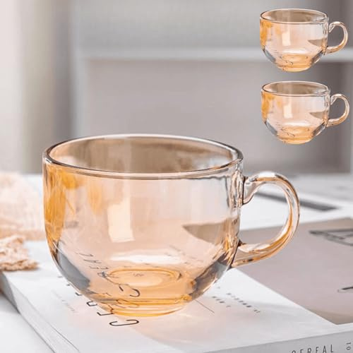 Tazze da caffè in vetro con manico, tazze da caffè trasparenti con cucchiaio, set di bicchieri per bar, 425,2 g bicchiere per cappuccino, bevande calde e fredde Tazze trasparenti 2 pezzi beige