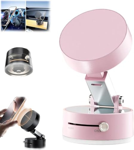 Vacuum Magnetic Suction Phone Holder 2025 Foldable and Retractable Double-Sided Magnetic Phone Mount for All Phones (Pink)