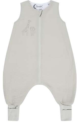 Sterntaler Schlafsack mit Beinen 104/110 Giraffe & Löwe – Musselin, Feinfrottee-Futter – Stulpen an Beinen –Zwei-Wege-Reißverschluss für einfaches Wickeln - 1,00 TOG – Baby Kleinkind Schlafsack, grün