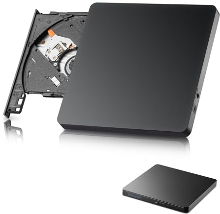 MAHAHUM External CD DVD Drive for Laptop USB3.0 & USB-C CD/DVD Burner Ultra Thin Portable DVD±RW Player Reader Disc Drive Compatible with Desktop PC Windows 11/10/8/7 Linux Mac OS