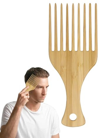 Peigne À Cheveux Afro En Bois - Démêloir Bouclé À Dents Larges En Bois | Outil De Coiffage Pour Cheveux Crépus, Bouclés Et Longs Bouclés