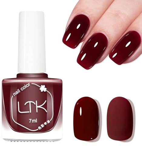 Burgundy Red Nail Polish, Wine Red Nail Varnish, Quick Drying Nail Lacquer Gel, Long Lasting Chip Resistant Glossy Nail Paint Gel for Women Girls DIY Manicure at Home - No Required UV/LED Lamp