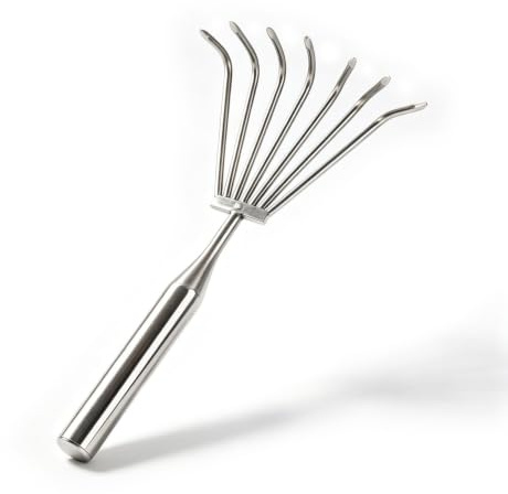 CHEOTIME Râteau à Griffes, 7 Dents Robustes Râteaux à Main Portable et Multifonctionnel Gazon en Acier Inoxydable avec Poignée Ergonomique en Bois pour Ameublir la Terre, Enlever Les Mauvaises