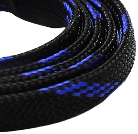 Manicotto per cavi espandibile, larghezza 10 mm, guaina intrecciata espandibile, 5 m/10 m, protezione isolata per cavi, guaina isolante ad alta densità (nero blu, 10 mm, 5 m)