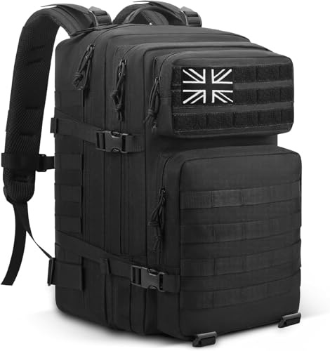 Panavage | Military Tactical Backpack 45L | Waterproof Rucksack with MOLLE, Laptop Compartment | 3-Day Assault Pack for Hiking, Camping, Hunting | Unisex (Black)