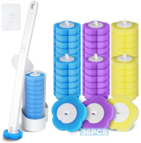 ANOMM Juego Libro Desechable para Inodoro, 36 Cabezale Repuesto, 3Fragancia | 1 Mango Alargado y 1 Cajas Almacenamiento, Cepillo Inodoro Desechable, Cepillo Inodoro para Limpieza Inodoro y Baño