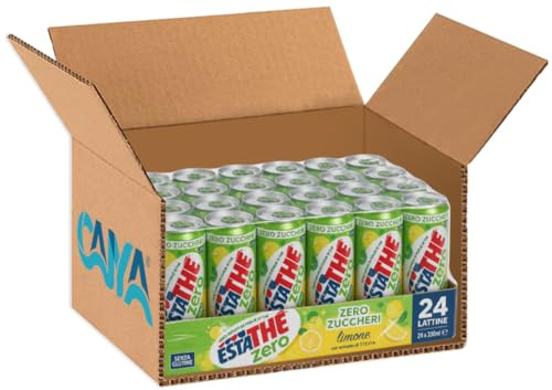 24X Thé Zero Zuccheri Limone 330ml Lattina | Tè Freddo al Limone con Estratto di Stevia | Senza Glutine | Con Vero Infuso di Foglie di Tè | Confezione Scorta da 24 Lattine per estathe