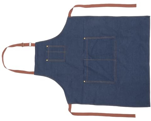 ABOOFAN Delantal de Mezclilla Azul con Bolsillo, Ajustable para Cuello, Diseño Moderno y Funcional para Cocina, Hotel o Salón de Trabajo