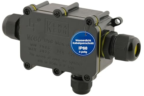 Intratec 1x Abzweigdose wasserdicht 3 Öffnungen 5-12mm Kabel – IP68 Verteilerdose außen wasserdicht für einfache Installation im Garten & Erdkabel – 36 x 138 x 110mm