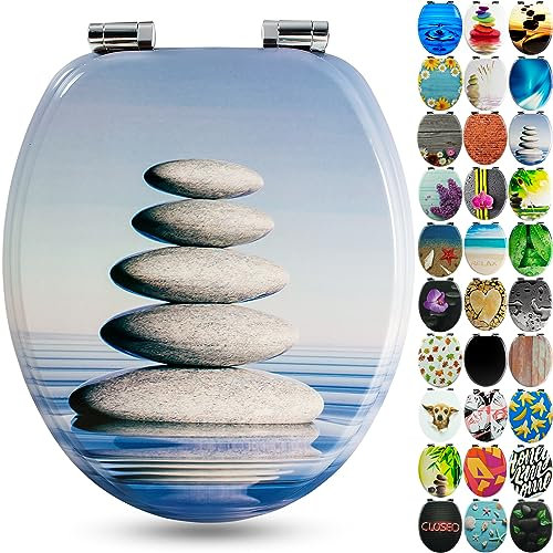 SANFINO® Premium WC Sitz mit Absenkautomatik – hochwertige Toilettendeckel aus Holz, viele bunte Motive, hoher Sitzkomfort, einfache Montage inklusive Montageanleitung – Cairn