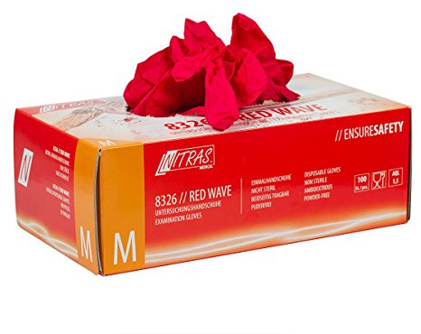 Emmi-Nail Nitrile Gloves Powder Free – Medium, Suitable for Both Hands, Strong and Durable – Red, Pack of 100