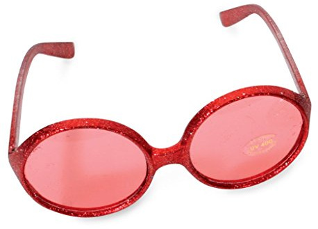 KarnevalsTeufel Sixties Partybrille für Erwachsene – Runde Glitzerbrille im 60er Jahre Stil – Karneval, Fasching & Motto Party – Farbwahl (rot)