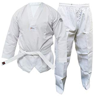 Wacoku Uniforme da Taekwondo, per Adulti e Bambini, Approvata da Dobok, Unisex, Colore Bianco (1/140 cm)