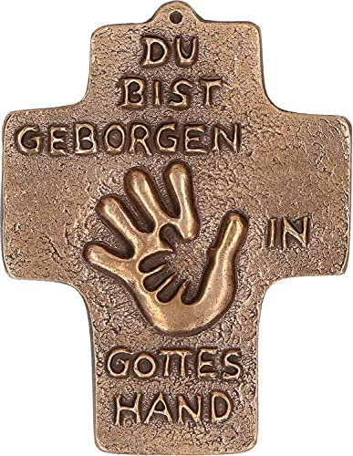 Butzon & Bercker Kommunionkreuz Bronze Geborgen in Gottes Hand (10x8 cm) – Handgefertigtes Geschenk zur Erstkommunion für Jungen & Mädchen