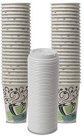 Dixie PerfecTouch WiseSize Coffee Design Insulated Paper Cup, 12oz Cups and Lids Bundle (12 oz, 50 Cups, 50 Lids)