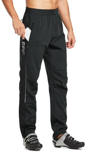 baleaf Herren Fahrradhose Thermo Fleece Radhose Wasserdicht Winddicht Softshellhose Warm Wanderhose Lang Radlerhose für Winter Outdoor Radfahren MTB Schwarz L