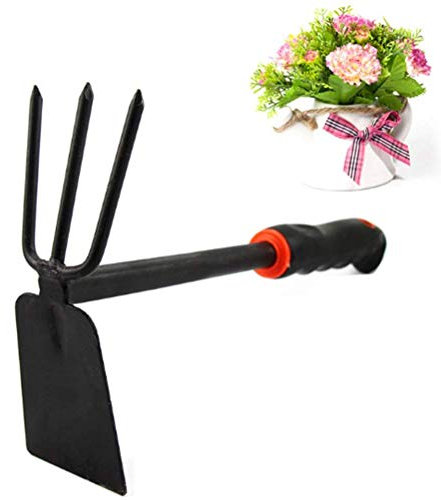 Knowooh Garden hoe 2 in 1 double hoe Equipment head Wide hoe 3 tines Pointed forged Steel with non-slip handle Garden tools Garden planting Farms Gardens