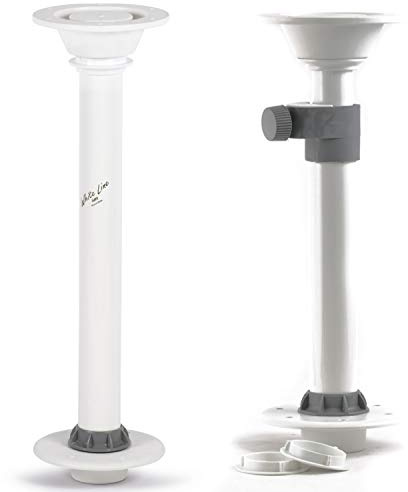 wellenshop Tischfuß für Bootstisch Edelstahl weiß höhenverstellbar oder Feste Höhe, Teleskop-Tischfuß Tischbein rostfrei, abnehmbar, höhenverstellbar Boot Wohnmobil Caravan Wohnwagen Tischträger