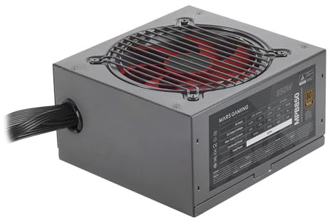 Mars Gaming MPB850, PC-Netzteil 850W ATX, 6 Jahre Garantie, 80Plus Bronze 230V EU, 90% Wirkungsgrad, 120mm FDB Lüfter mit AI-RPM Technologie und Anti-Vibrationssystem, Schwarz