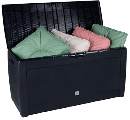 Lifetime Garden Aufbewahrungsbox mit Deckel, Gartenbox mit Rollen, Kunststoff Gartenschrank 310L, Auflagenbox Wasserdicht 119x48x60cm, Wasserdichte Gartenkissenbox, Schwarz